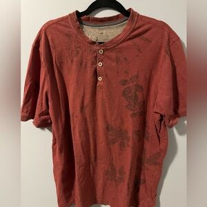 Dusty Red Cotton tee with unique hand dyed foliage pattern